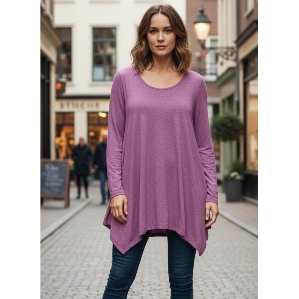 90 Degree by Reflex Top Women's  Size 1X Asymmetric Hem Tunic Long Sleeve Purple